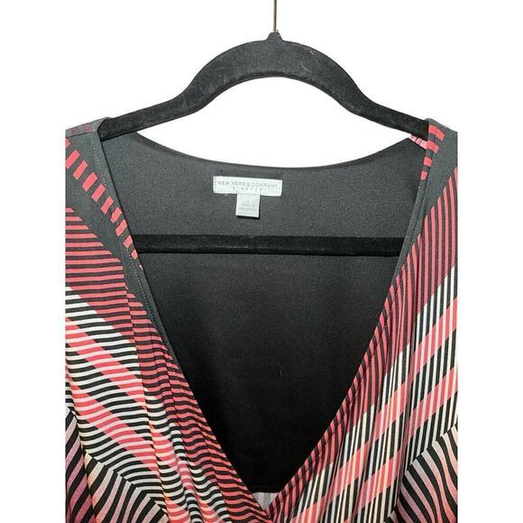 New York & Company Wrap Dress Women's Large Multicolor Striped Stretch - Picture 3 of 7